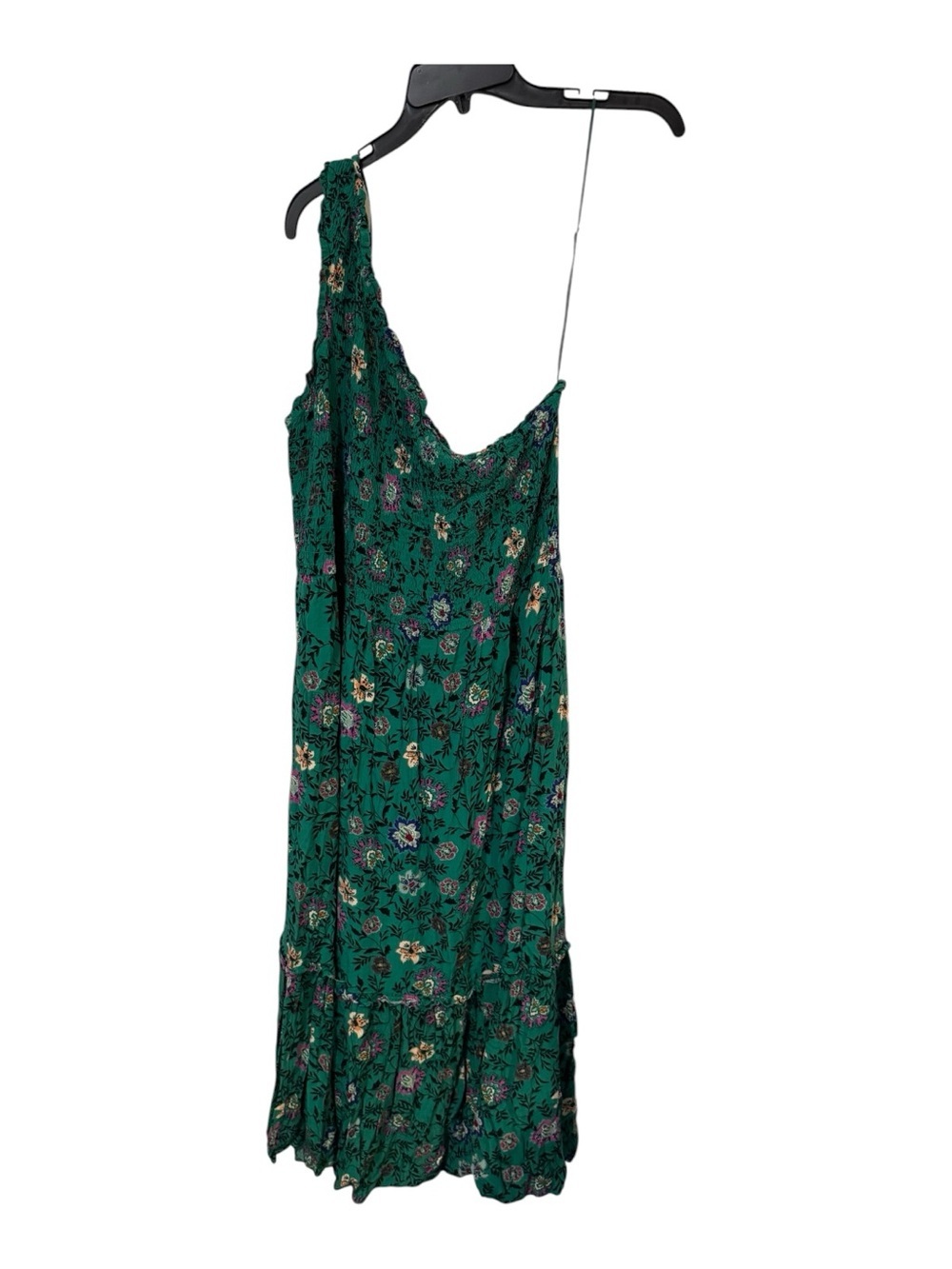 Knox Rose XXL Green Floral One Shoulder Smocked Tiered Boho Maxi Dress Rayon - Picture 4 of 6